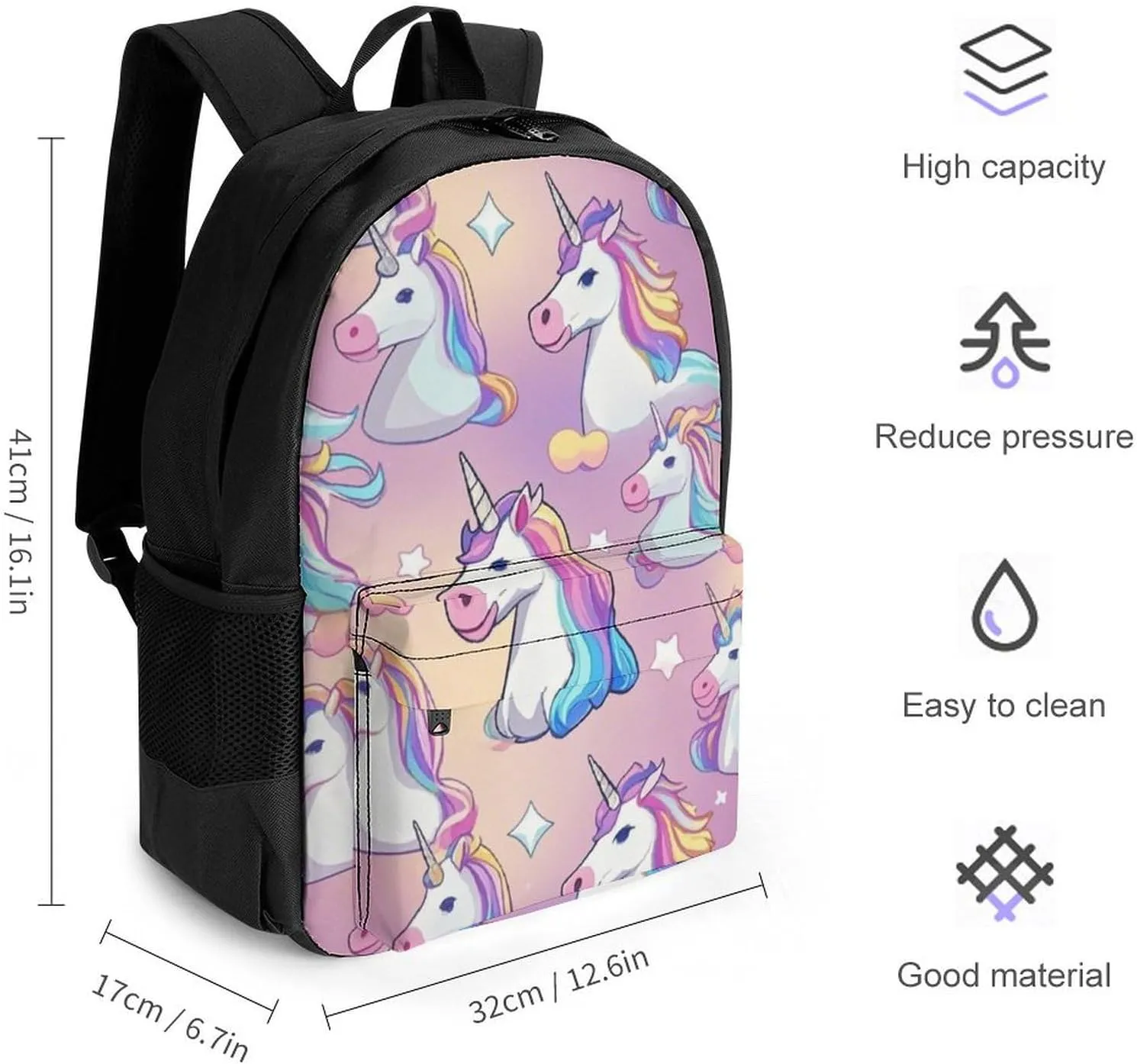 Supdreamc Fantasy Unicorn Art Rucksacks Lightweight Multipurpose Anti-Theft Shoulder Bag Big Capacity Traveling & Camping Backpack With Side Pockets