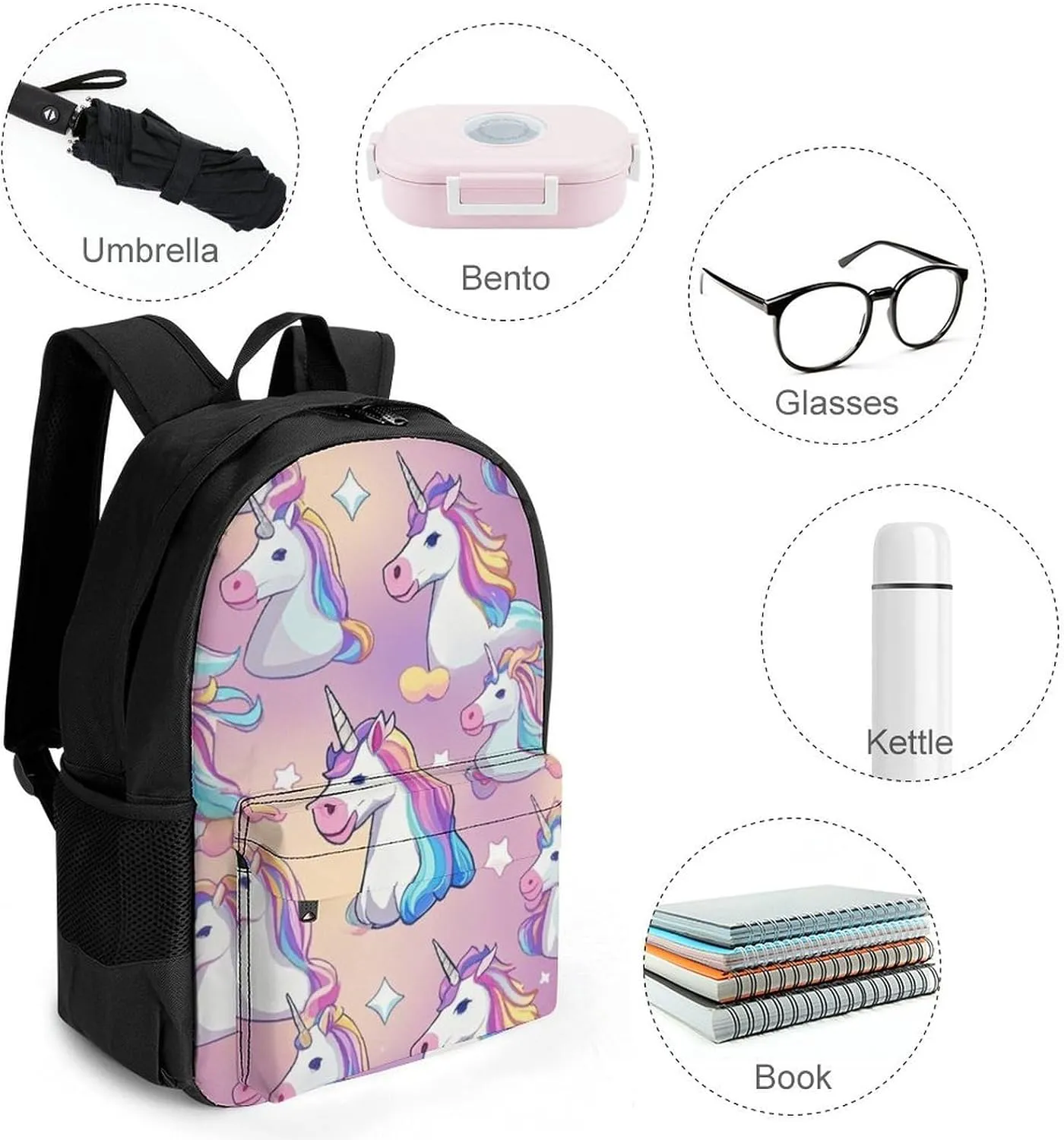 Supdreamc Fantasy Unicorn Art Rucksacks Lightweight Multipurpose Anti-Theft Shoulder Bag Big Capacity Traveling & Camping Backpack With Side Pockets