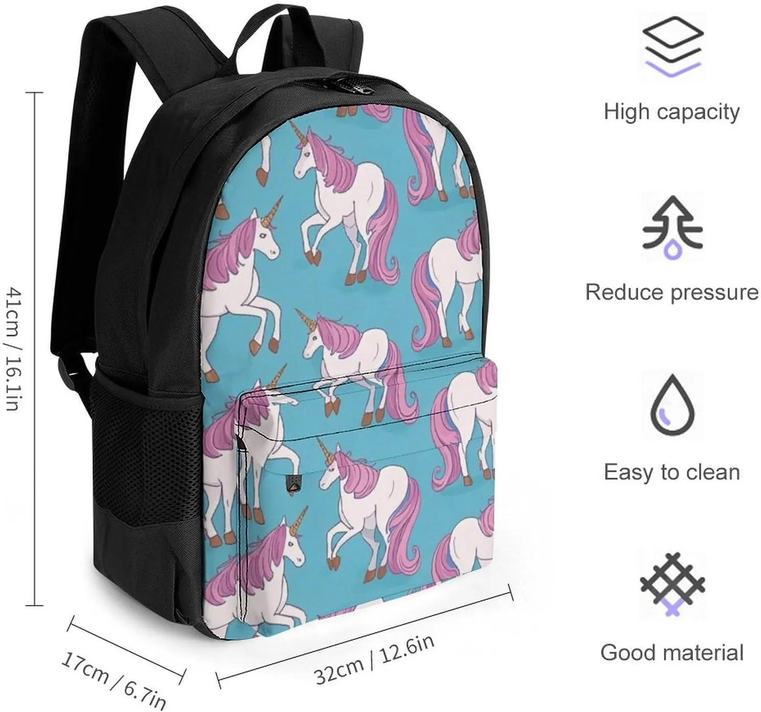 Supdreamc Lightweight Daypack Backpack for Trekking Work Running - Big Capacity Multipurpose Anti-Theft Bookbag, Magic Unicorn Art Business Computer Bag