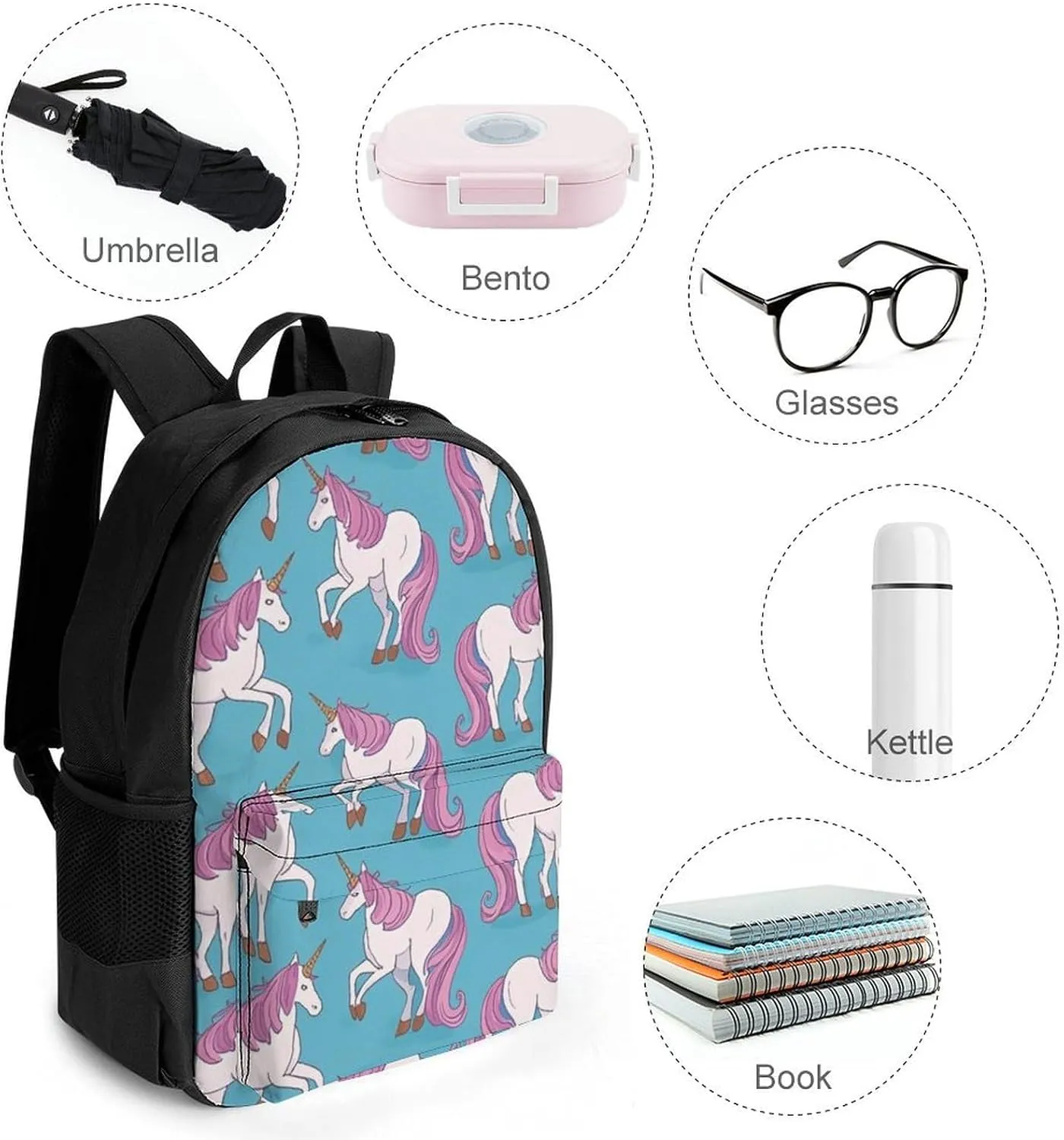 Supdreamc Lightweight Daypack Backpack for Trekking Work Running - Big Capacity Multipurpose Anti-Theft Bookbag, Magic Unicorn Art Business Computer Bag