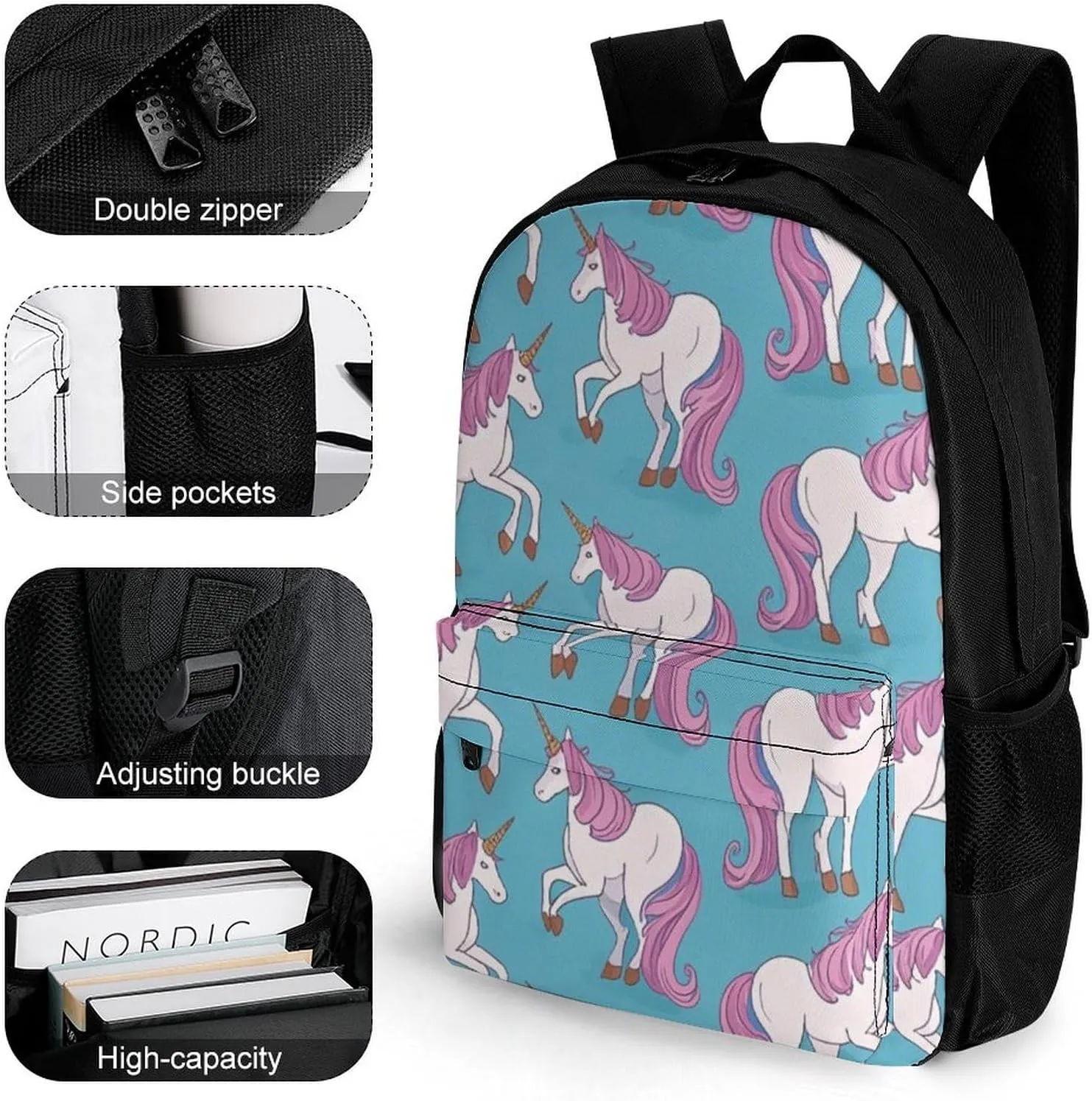 Supdreamc Lightweight Daypack Backpack for Trekking Work Running - Big Capacity Multipurpose Anti-Theft Bookbag, Magic Unicorn Art Business Computer Bag