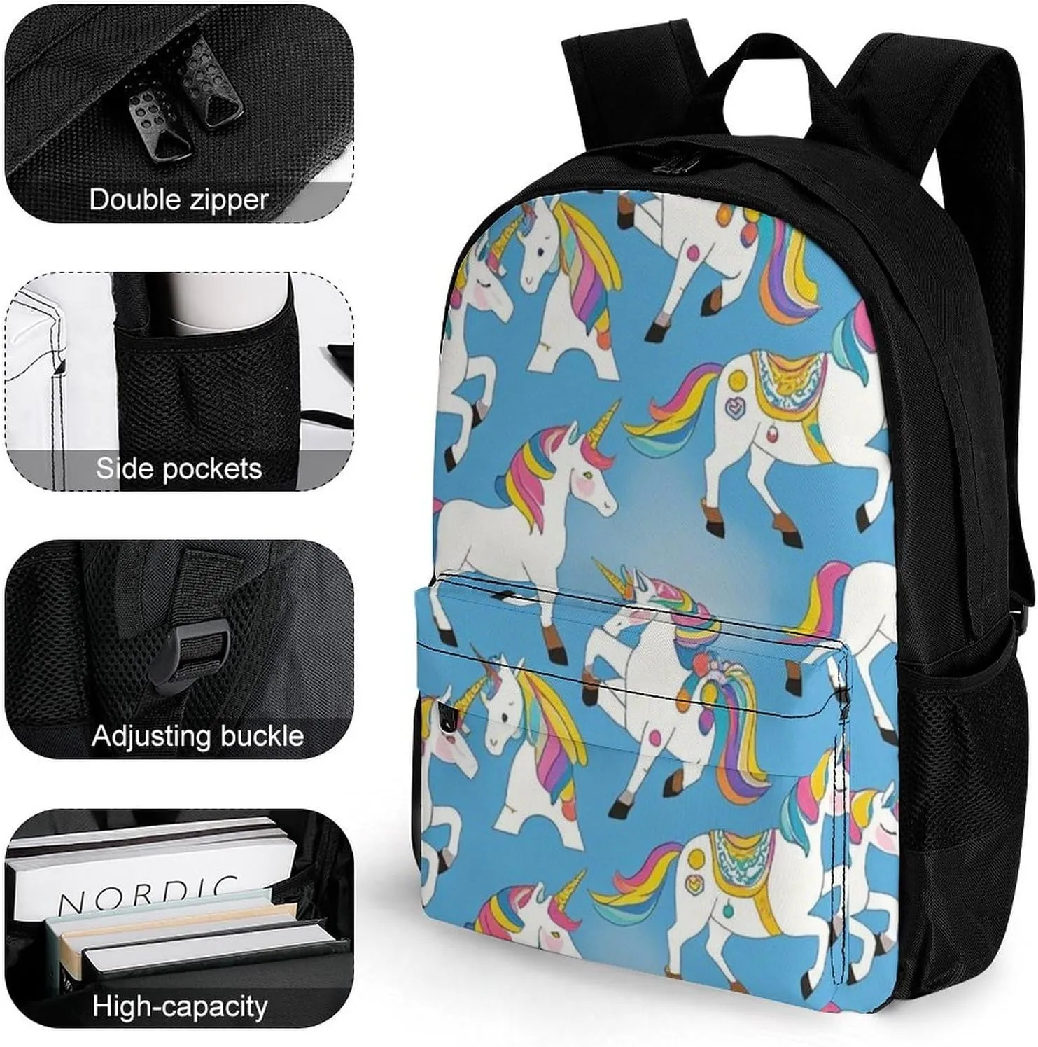 Supdreamc Lightweight Daypack Bookbag for Trekking Business Walking Cycling - Big Capacity Anti-Theft Multipurpose Carry On Bag, Neon Unicorn Art Business Computer Bag