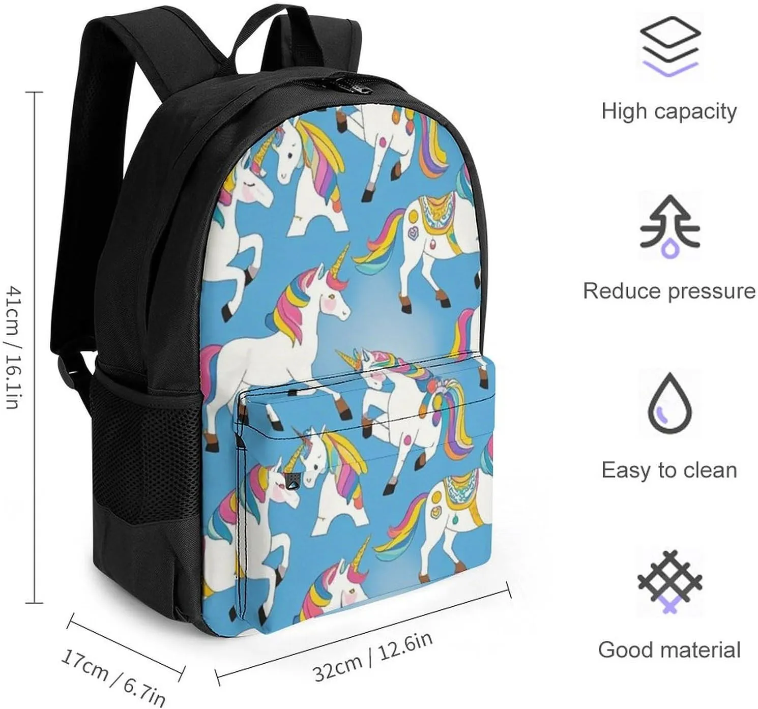 Supdreamc Lightweight Daypack Bookbag for Trekking Business Walking Cycling - Big Capacity Anti-Theft Multipurpose Carry On Bag, Neon Unicorn Art Business Computer Bag