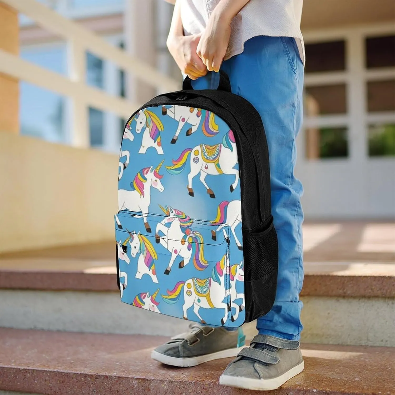 Supdreamc Lightweight Daypack Bookbag for Trekking Business Walking Cycling - Big Capacity Anti-Theft Multipurpose Carry On Bag, Neon Unicorn Art Business Computer Bag