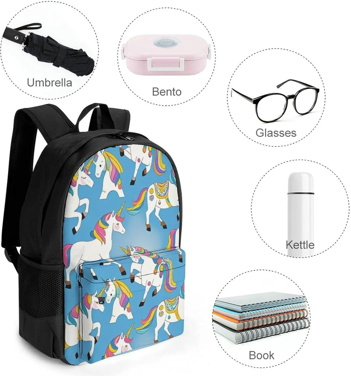 Supdreamc Lightweight Daypack Bookbag for Trekking Business Walking Cycling - Big Capacity Anti-Theft Multipurpose Carry On Bag, Neon Unicorn Art Business Computer Bag