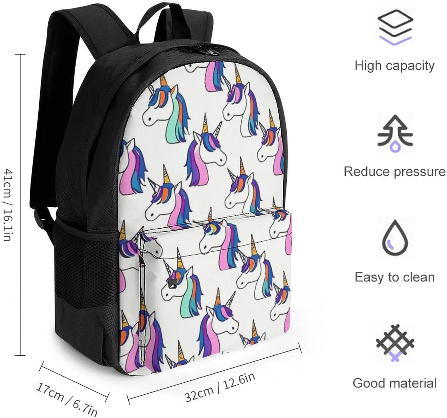 Supdreamc Lightweight Rucksack for Sports Travel Running - Big Capacity Multipurpose Anti-Theft Bookbag, Neon Unicorn Art Travel and Sport Backpack Rucksack