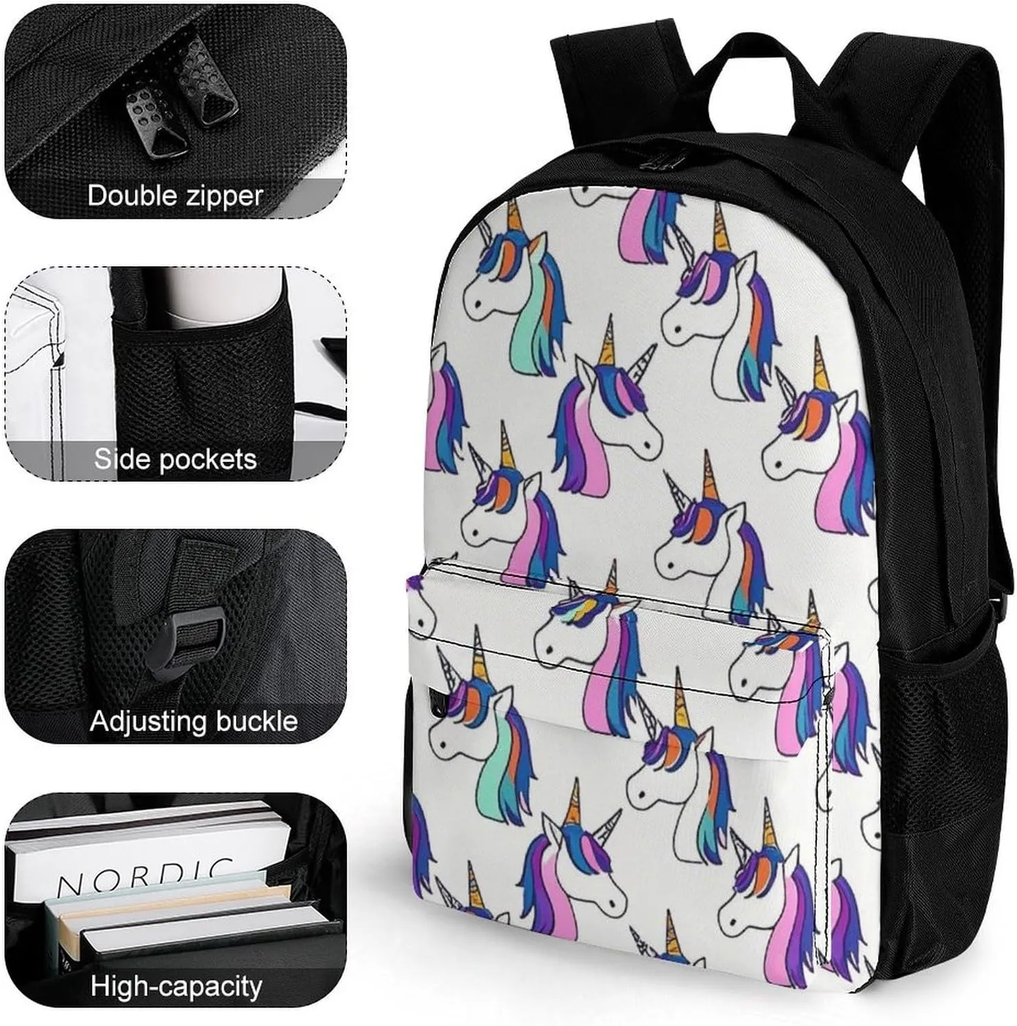 Supdreamc Lightweight Rucksack for Sports Travel Running - Big Capacity Multipurpose Anti-Theft Bookbag, Neon Unicorn Art Travel and Sport Backpack Rucksack
