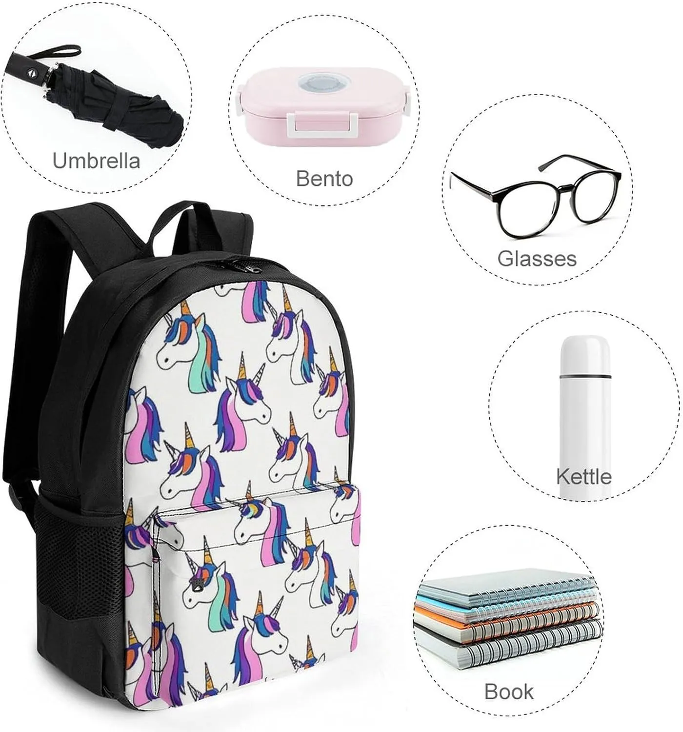 Supdreamc Lightweight Rucksack for Sports Travel Running - Big Capacity Multipurpose Anti-Theft Bookbag, Neon Unicorn Art Travel and Sport Backpack Rucksack