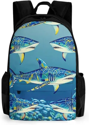 Supdreamc Lightweight Rucksacks for Climbing Outdoors Walking Cycling - Large Capacity Anti-Theft Multipurpose Carry On Bag, Blue Ocean Sea Shark Art Camping Outdoor Backpack
