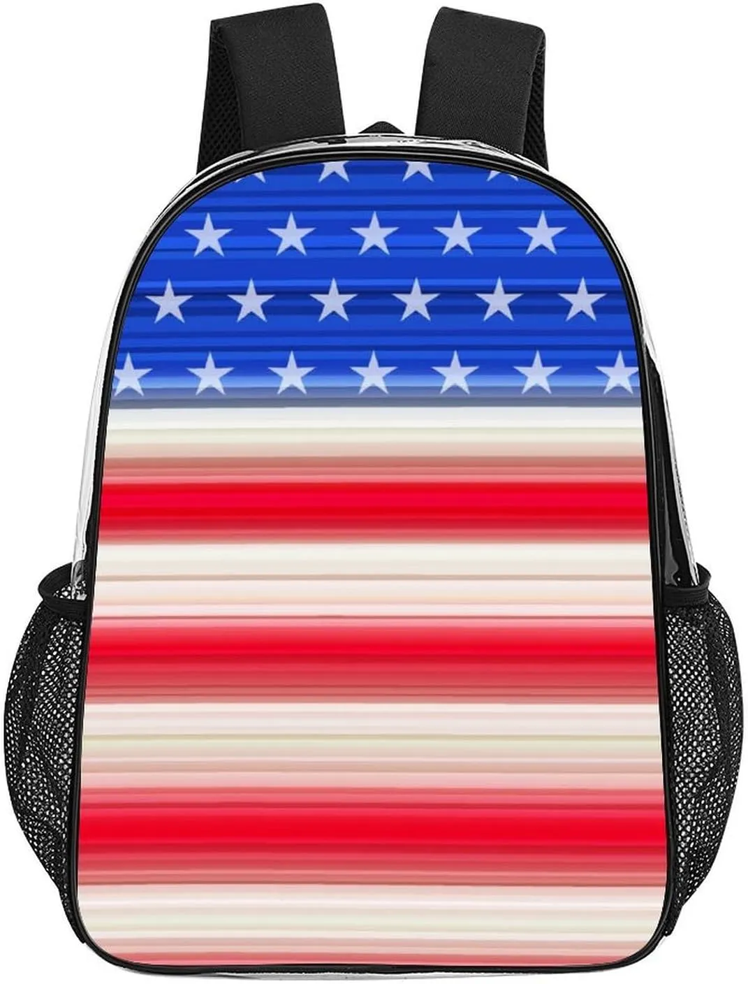 Supdreamc Men & Women Lightweight Red Blue White American Flag Casual Daypack Large Capacity Bookbag Transparent Bag for Gym Business Bicycle