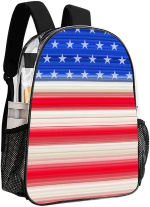 Supdreamc Men & Women Lightweight Red Blue White American Flag Casual Daypack Large Capacity Bookbag Transparent Bag for Gym Business Bicycle