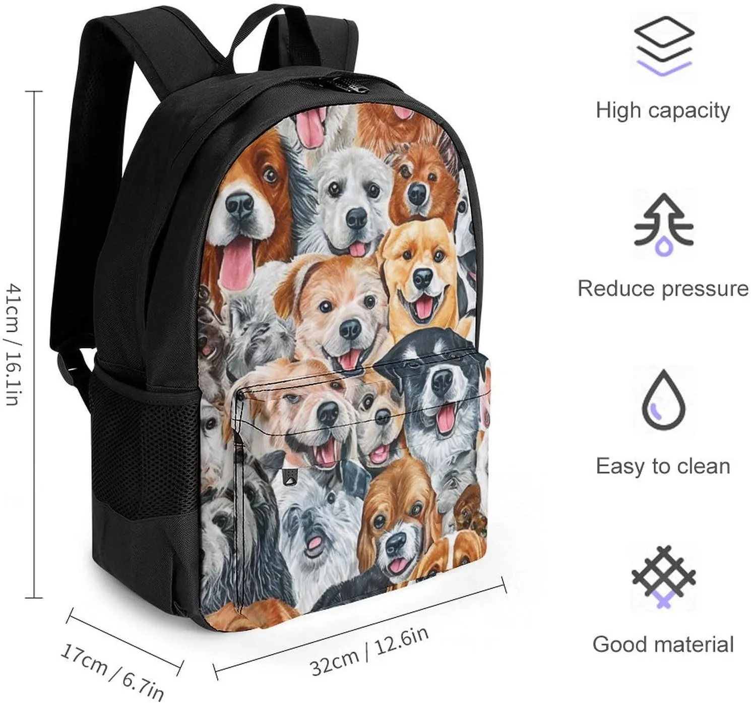 Supdreamc Men Women Lightweight Beautiful Dogs Faces Art Backpack Large Capacity Bookbag With Smooth Zippers for Gym Business Running