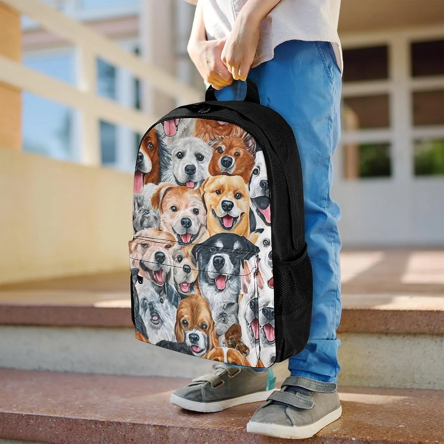 Supdreamc Men Women Lightweight Beautiful Dogs Faces Art Backpack Large Capacity Bookbag With Smooth Zippers for Gym Business Running