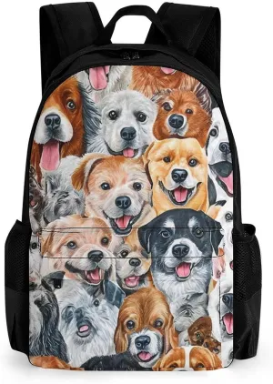 Supdreamc Men Women Lightweight Beautiful Dogs Faces Art Backpack Large Capacity Bookbag With Smooth Zippers for Gym Business Running