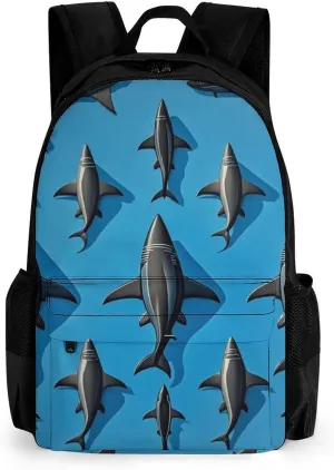 Supdreamc Men Women Lightweight Blue Ocean Sea Shark Art Backpack Large Capacity Carry On Bag With Padded Straps for Sports Work Walking Cycling