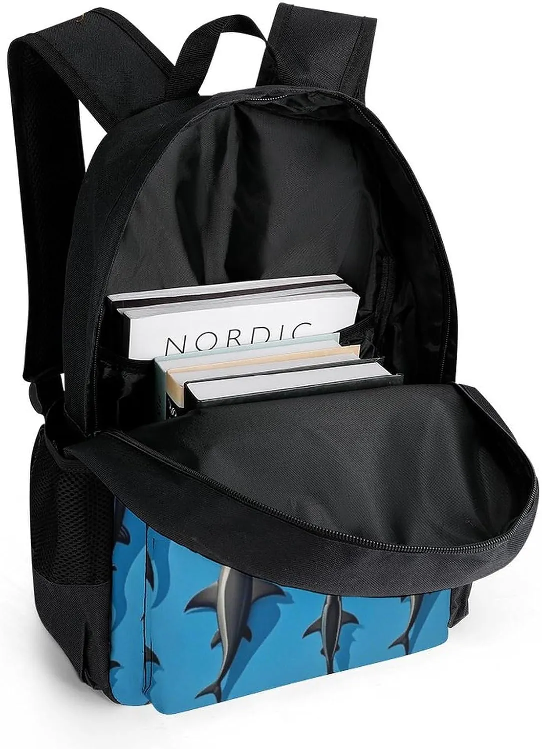 Supdreamc Men Women Lightweight Blue Ocean Sea Shark Art Backpack Large Capacity Carry On Bag With Padded Straps for Sports Work Walking Cycling
