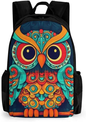 Supdreamc Polyester Daypack Backpack for Sports Travel Running - Big Capacity Anti-Theft Multipurpose Carry On Bag, Ethnic Owl Laptop Book Bag Rucksack