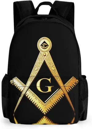 Supdreamc Women Men Polyester Gold Freemason Freemasonry Masonic Casual Daypack Large Capacity Bookbag With Side Pockets for Sports Picnic Walking Cycling