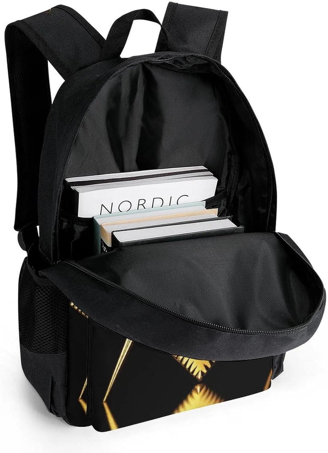 Supdreamc Women Men Polyester Gold Freemason Freemasonry Masonic Casual Daypack Large Capacity Bookbag With Side Pockets for Sports Picnic Walking Cycling