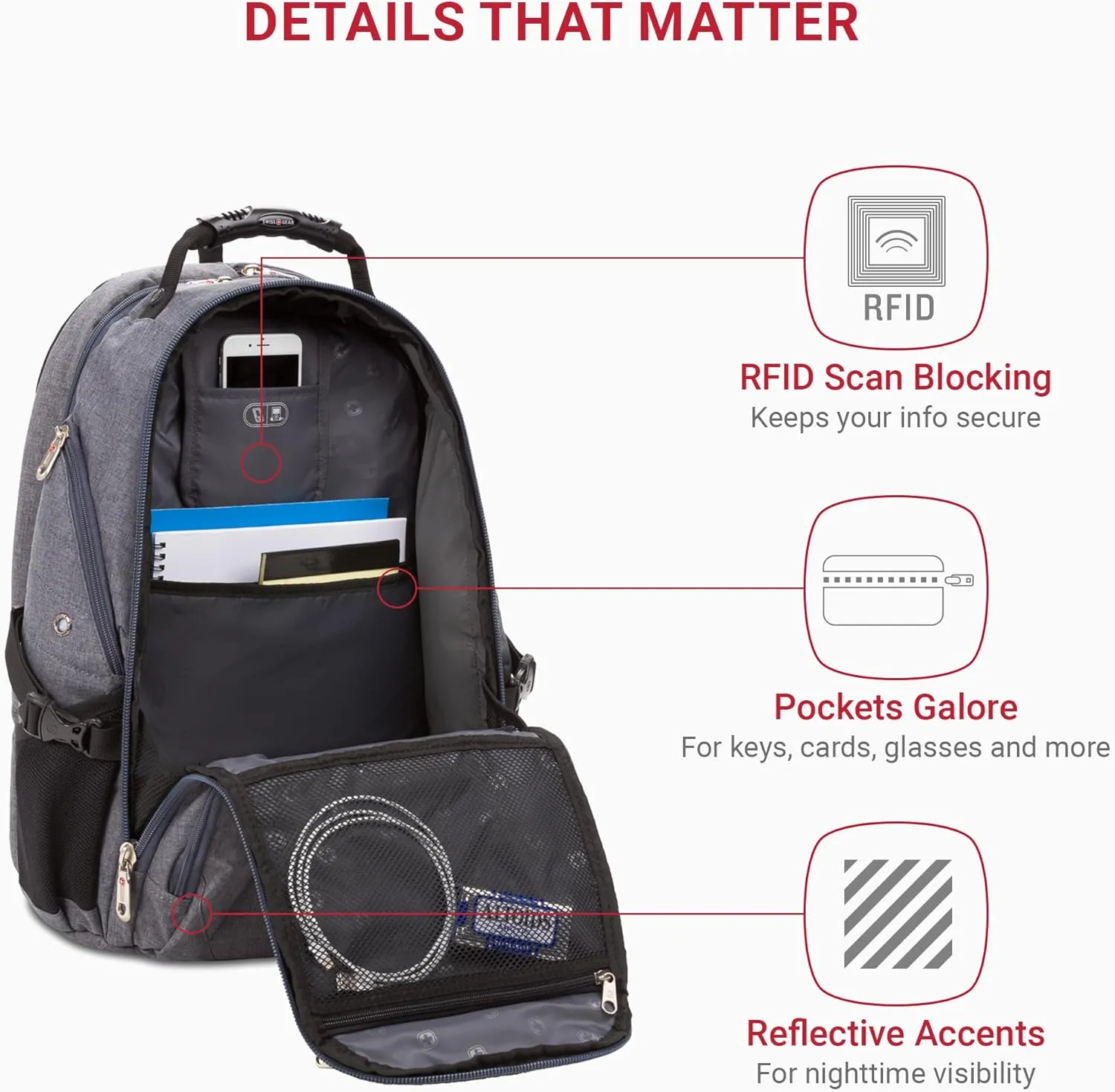 SwissGear 1900 Scansmart TSA 17 Laptop Backpack, Heather Grey, 19-Inch