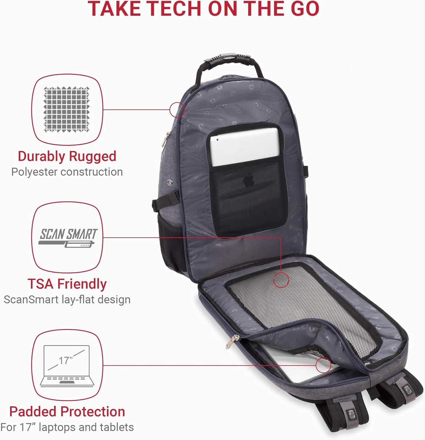 SwissGear 1900 Scansmart TSA 17 Laptop Backpack, Heather Grey, 19-Inch