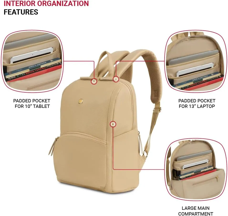 SwissGear Serenity Luxe Women's Laptop Backpack, Taupe, 16 Inches