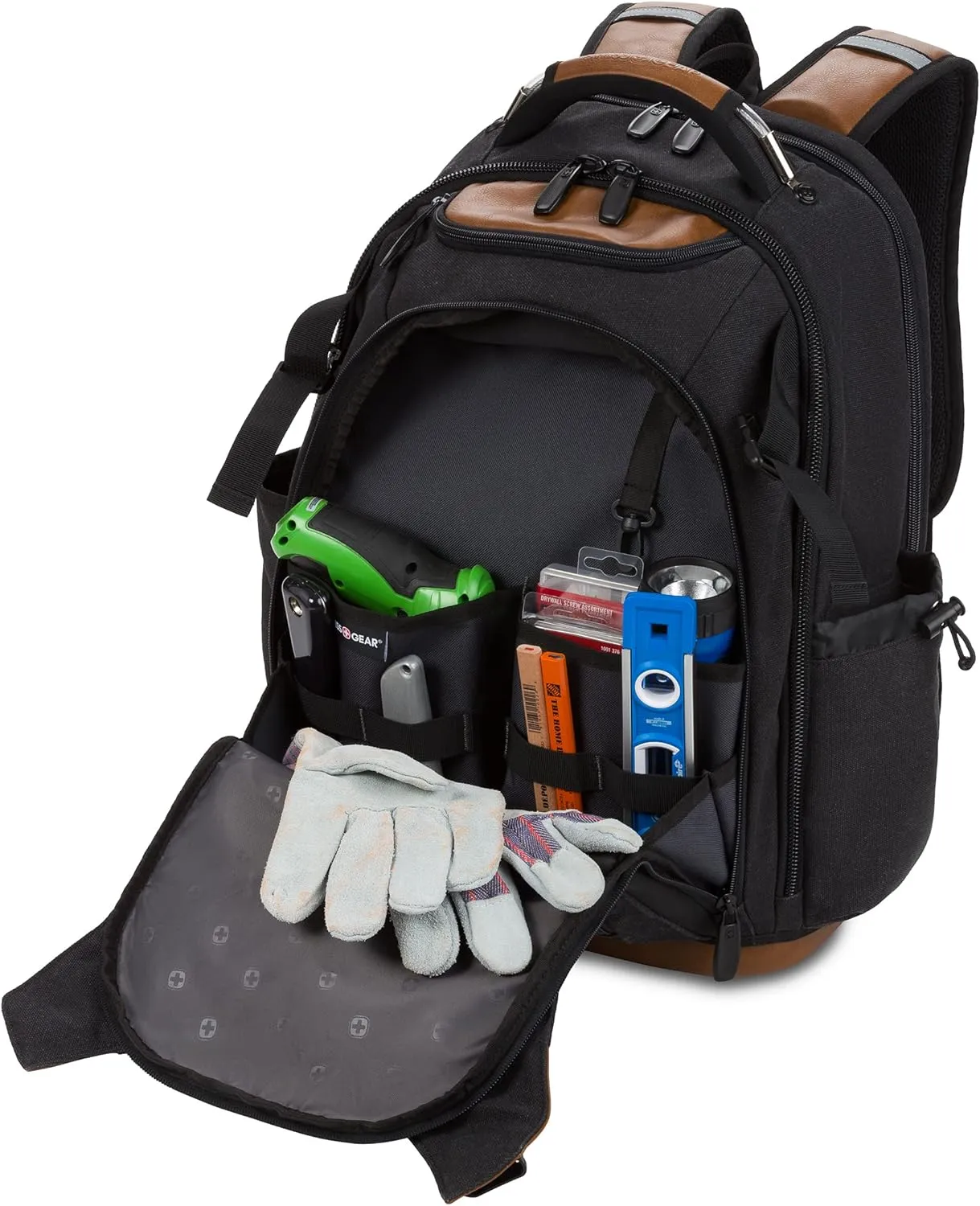 SwissGear Tool Bag Backpack, Fits Up to 17-Inch Laptop, Work Pack PRO, Black/Brown Canvas