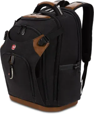SwissGear Tool Bag Backpack, Fits Up to 17-Inch Laptop, Work Pack PRO, Black/Brown Canvas