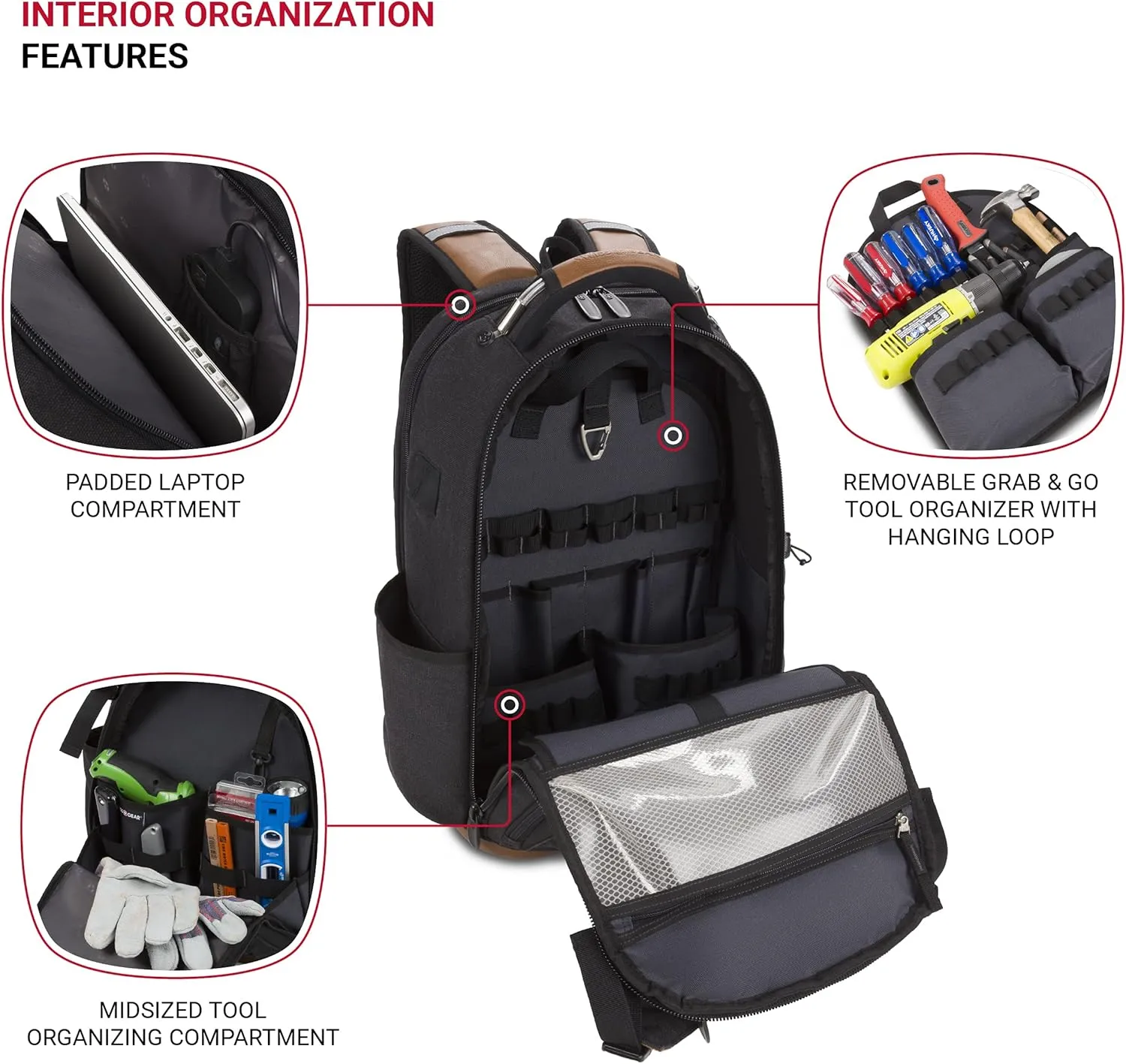 SwissGear Tool Bag Backpack, Fits Up to 17-Inch Laptop, Work Pack PRO, Black/Brown Canvas