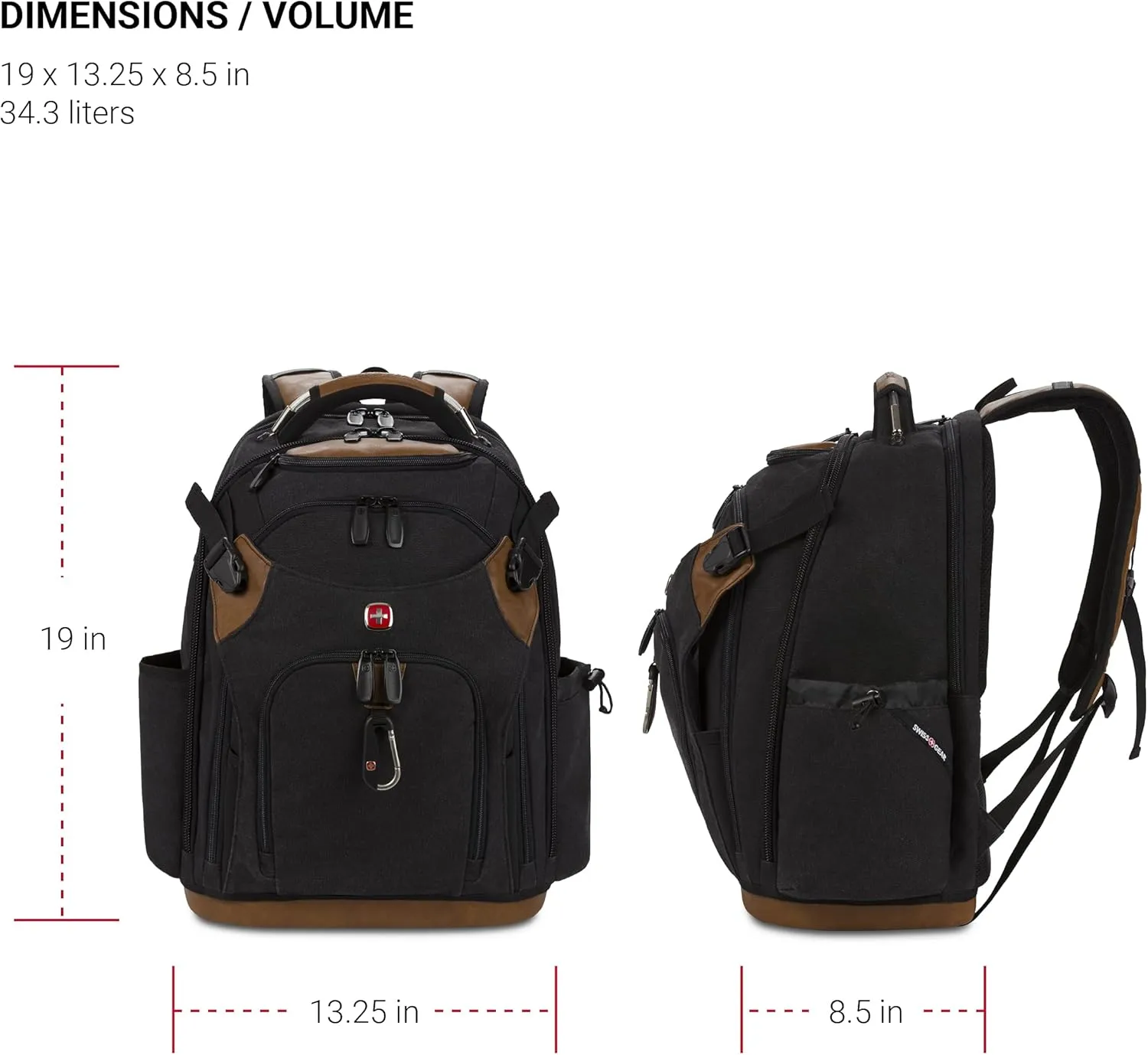 SwissGear Tool Bag Backpack, Fits Up to 17-Inch Laptop, Work Pack PRO, Black/Brown Canvas