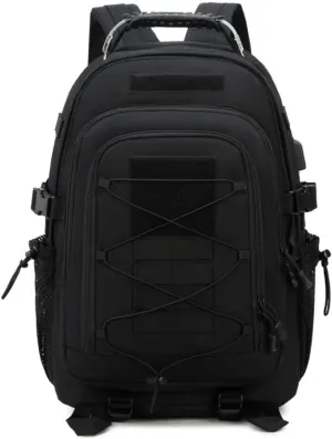 Tactical Backpack Men Backpacks Military Army Daypack handbag Hiking Camping Travel Hunting Rucksack Molle Bag USB Interface (Black, Size：14.2 * 7.8 * 20inch(L*W*H))