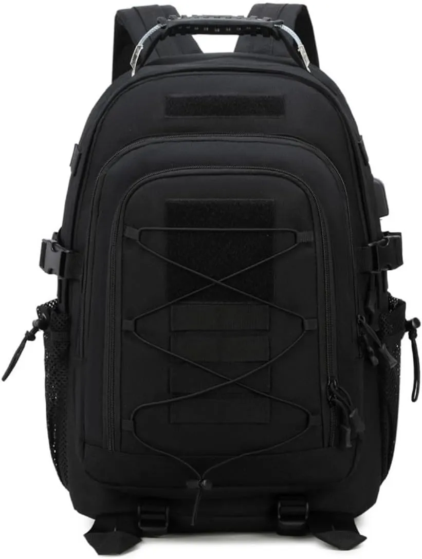 Tactical Backpack Men Backpacks Military Army Daypack handbag Hiking Camping Travel Hunting Rucksack Molle Bag USB Interface (Black, Size：14.2 * 7.8 * 20inch(L*W*H))