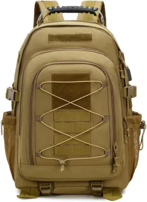 Tactical Backpack Men Backpacks Military Army Daypack handbag Hiking Camping Travel Hunting Rucksack Molle Bag USB Interface (Brown, Size：14.2 * 7.8 * 20inch(L*W*H))