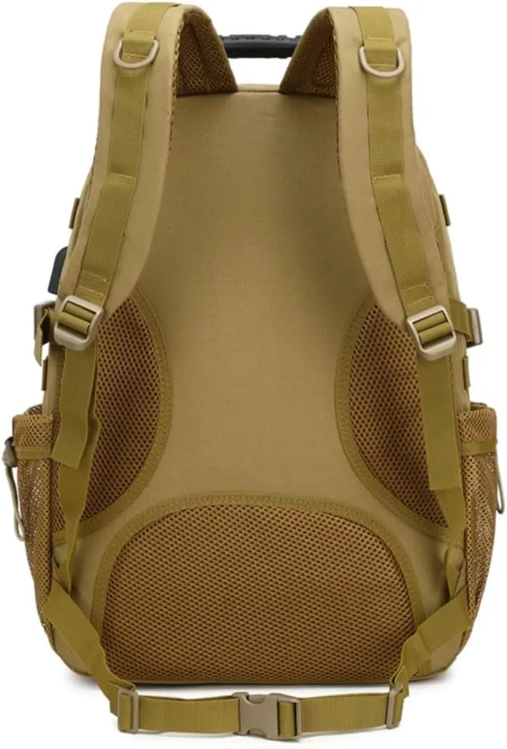 Tactical Backpack Men Backpacks Military Army Daypack handbag Hiking Camping Travel Hunting Rucksack Molle Bag USB Interface (Brown, Size：14.2 * 7.8 * 20inch(L*W*H))