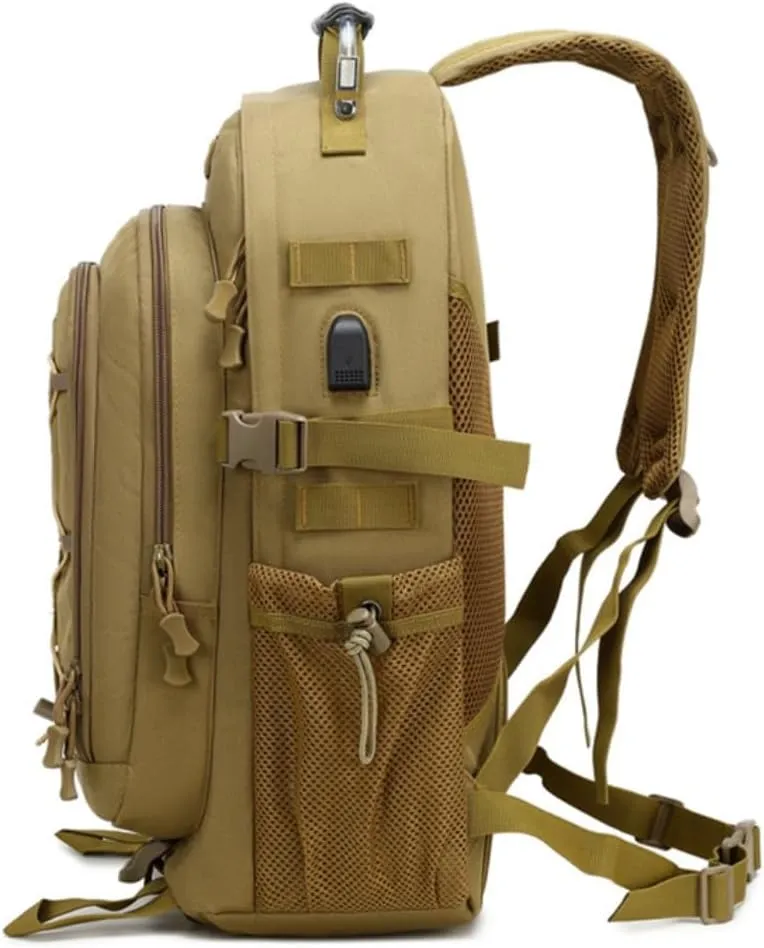 Tactical Backpack Men Backpacks Military Army Daypack handbag Hiking Camping Travel Hunting Rucksack Molle Bag USB Interface (Brown, Size：14.2 * 7.8 * 20inch(L*W*H))