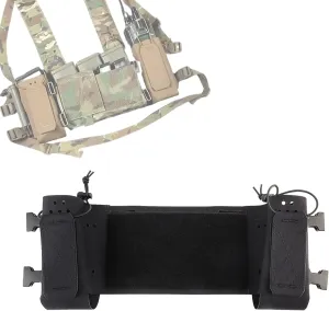 Tactical MOLLE Chest Expansion Panel With Storage Pouch, Multi-Function Mission Extender, Portable Organizer for Radio and Hydration(Black)