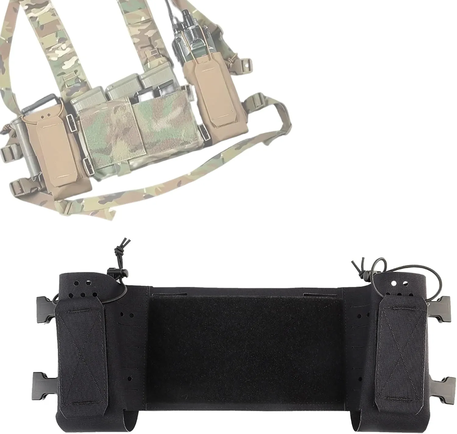 Tactical MOLLE Chest Expansion Panel With Storage Pouch, Multi-Function Mission Extender, Portable Organizer for Radio and Hydration(Black)