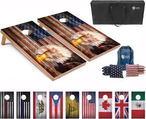 Tailgating Pros Regulation Cornhole Boards Flag Set - Includes 8 Bean Bags, Carrying Cases, and 4'x2' Corn Hole Toss Game