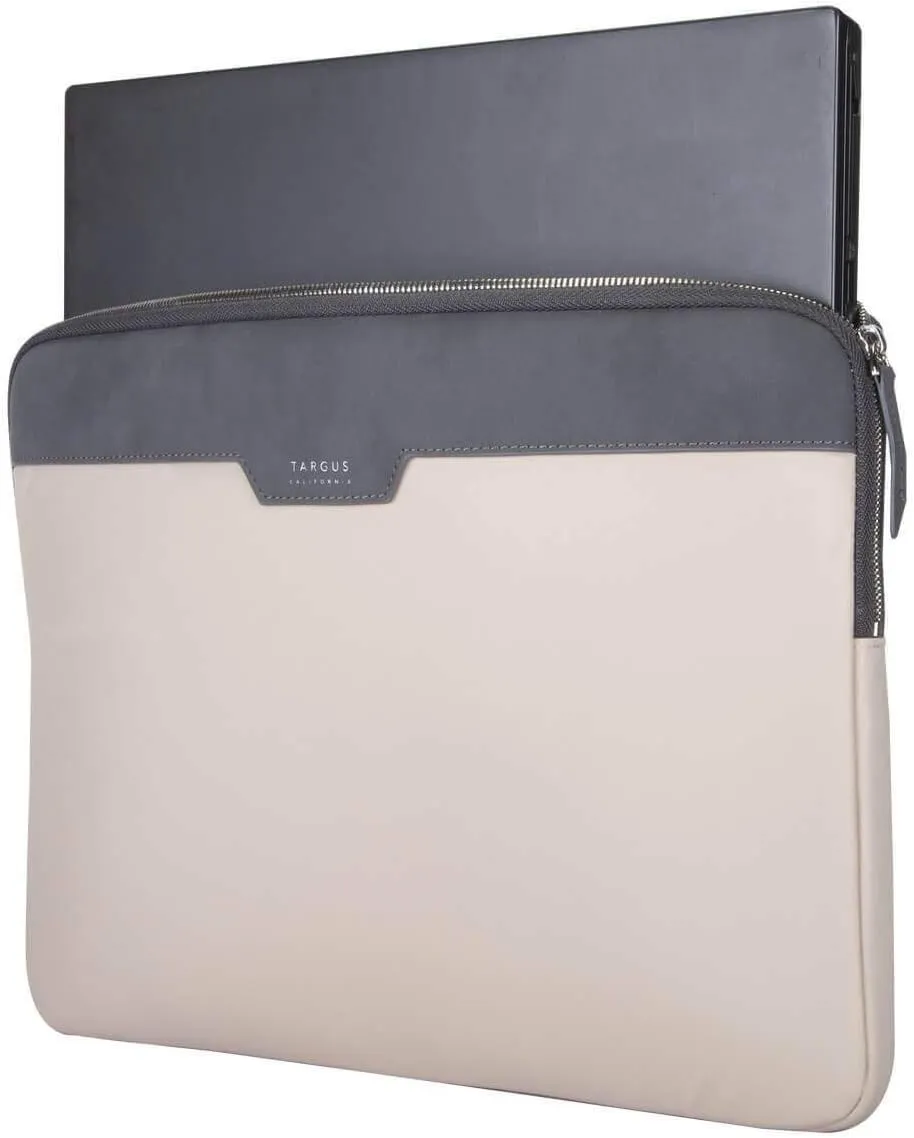 Targus Newport Modern Style Sleeve with Durable Water-Repellent Nylon, Back Zip Pocket Pouch, Protective Slipcase fits 11-12-Inch Laptop/Notebook, Tan (TSS100106GL)