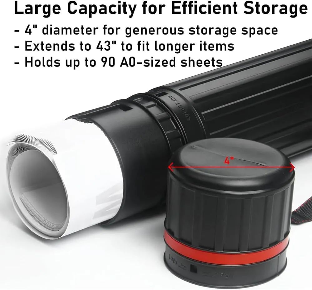 Telescoping Poster Tube Extendable 25" to 43" - Water-proof & Lightproof Storage Tube for Artwork Documents Blueprints Maps - Protective Storage Cases for Architects (EФ4.1*L30.3"*51.2")