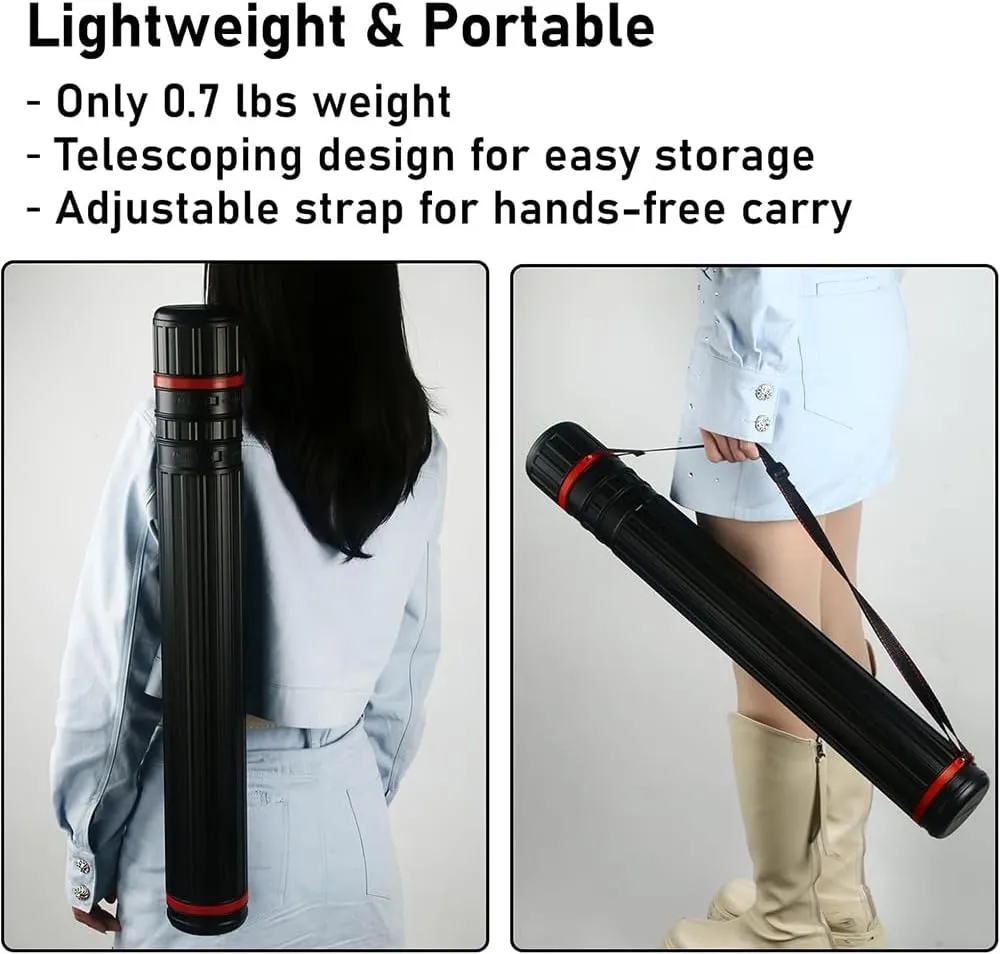 Telescoping Poster Tube Extendable 25" to 43" - Water-proof & Lightproof Storage Tube for Artwork Documents Blueprints Maps - Protective Storage Cases for Architects (EФ4.1*L30.3"*51.2")