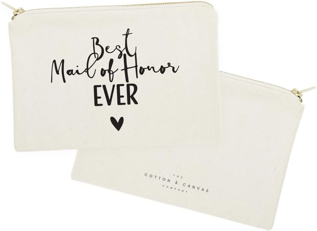 The Cotton & Canvas Co. Best Maid of Honor Ever Wedding Cosmetic Bag, Bridal Party Gift and Travel Make Up Pouch