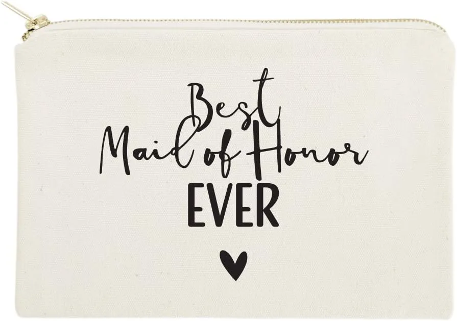The Cotton & Canvas Co. Best Maid of Honor Ever Wedding Cosmetic Bag, Bridal Party Gift and Travel Make Up Pouch