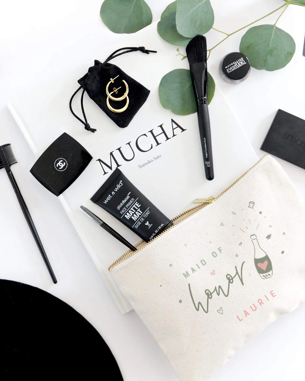 The Cotton & Canvas Co. Champagne Celebration Personalized Maid of Honor Wedding Cosmetic Bag, Bridal Party Gift and Travel Make Up Pouch
