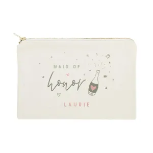 The Cotton & Canvas Co. Champagne Celebration Personalized Maid of Honor Wedding Cosmetic Bag, Bridal Party Gift and Travel Make Up Pouch