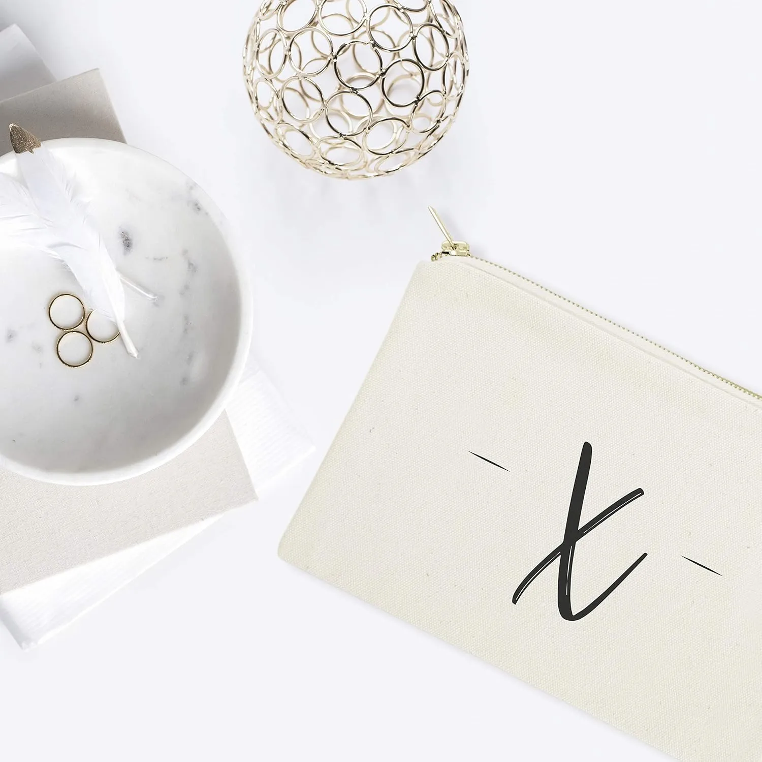 The Cotton & Canvas Co. Personalized Handwritten Monogram X Cosmetic Bag and Travel Make Up Pouch