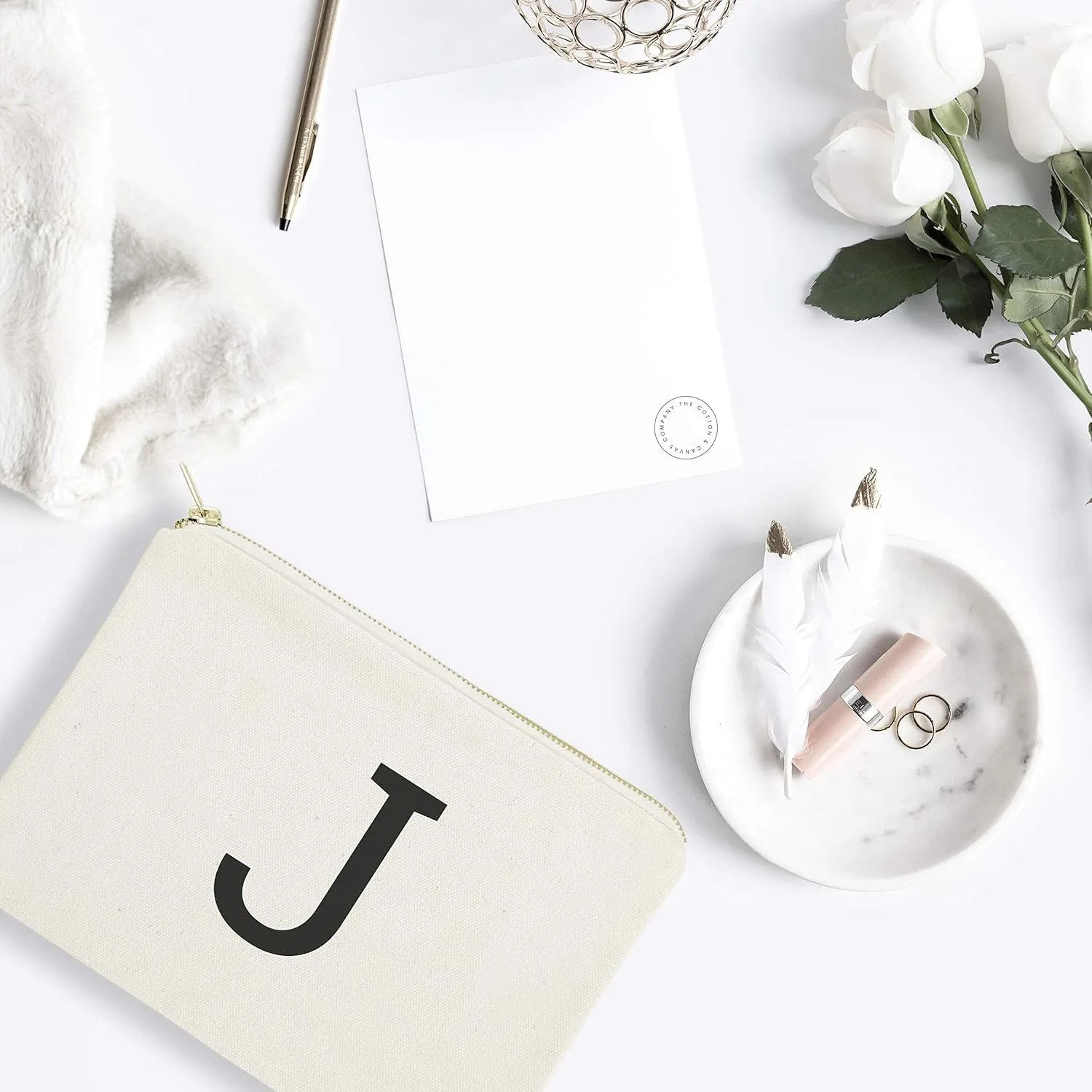 The Cotton & Canvas Co. Personalized Modern Monogram Initial J Cosmetic Bag and Travel Make Up Pouch
