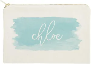 The Cotton & Canvas Co. Personalized Name Blue Watercolor Cosmetic Bag and Travel Make Up Pouch