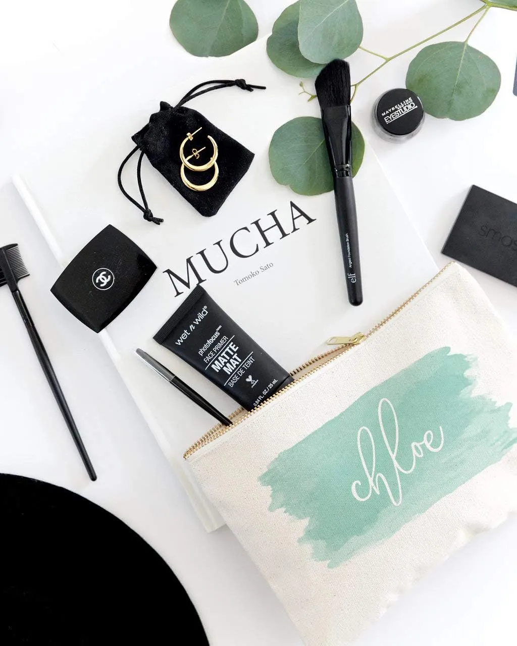 The Cotton & Canvas Co. Personalized Name Blue Watercolor Cosmetic Bag and Travel Make Up Pouch
