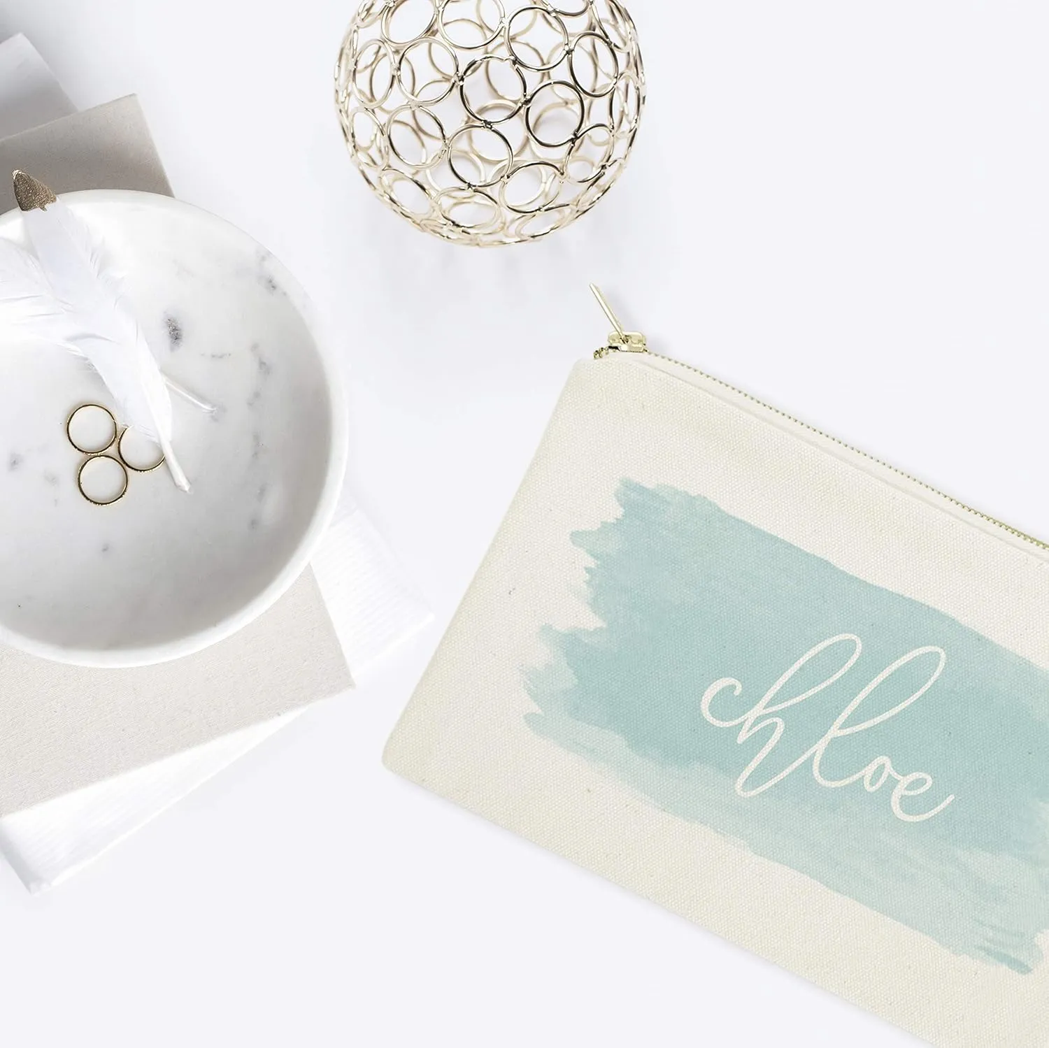 The Cotton & Canvas Co. Personalized Name Blue Watercolor Cosmetic Bag and Travel Make Up Pouch